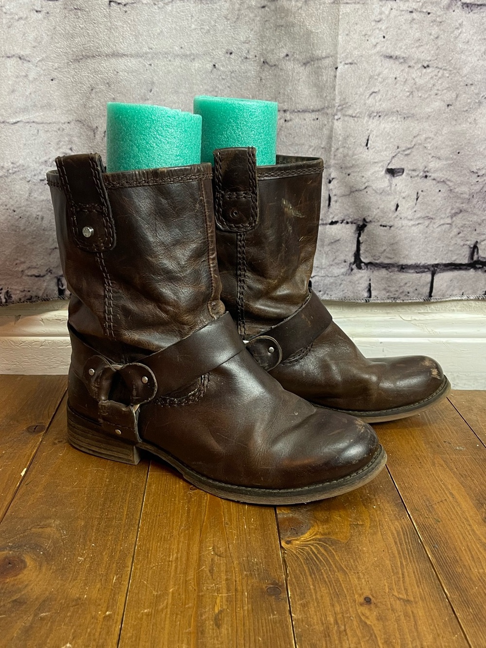 Gianni Bini Womens brown leather biker harness boots